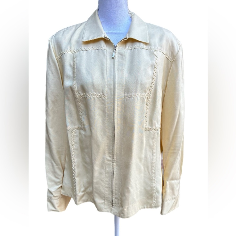 Vintage Blue Ice 100% Silk Butter Yellow Zip-Up Jacket